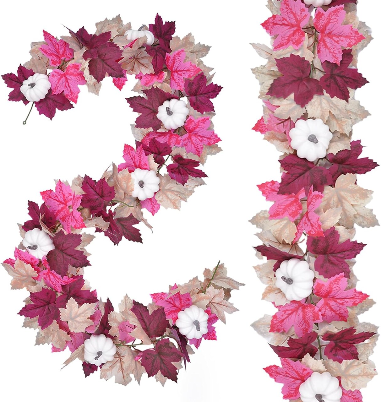 70 Inch Faux Leaf Garland(	White + Dark Purple + Pink)70.87 x 7.9 x 6 inches